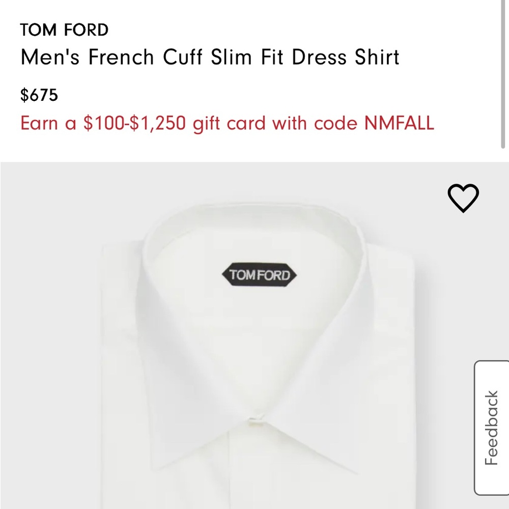 Tom Ford Mens white French cuff Dress Shirt NEW $675